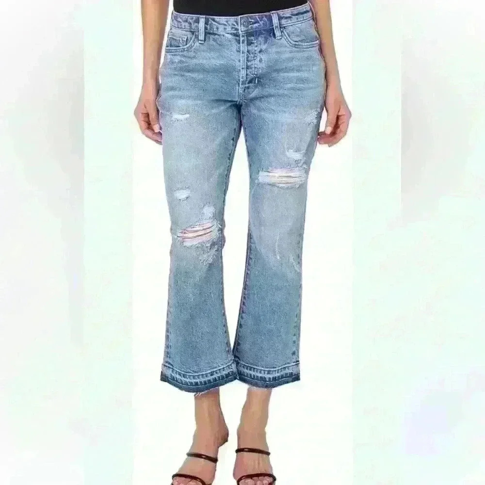 Earnest Sewn Blue Jeans Mud Rise Flare Crop Jane 27